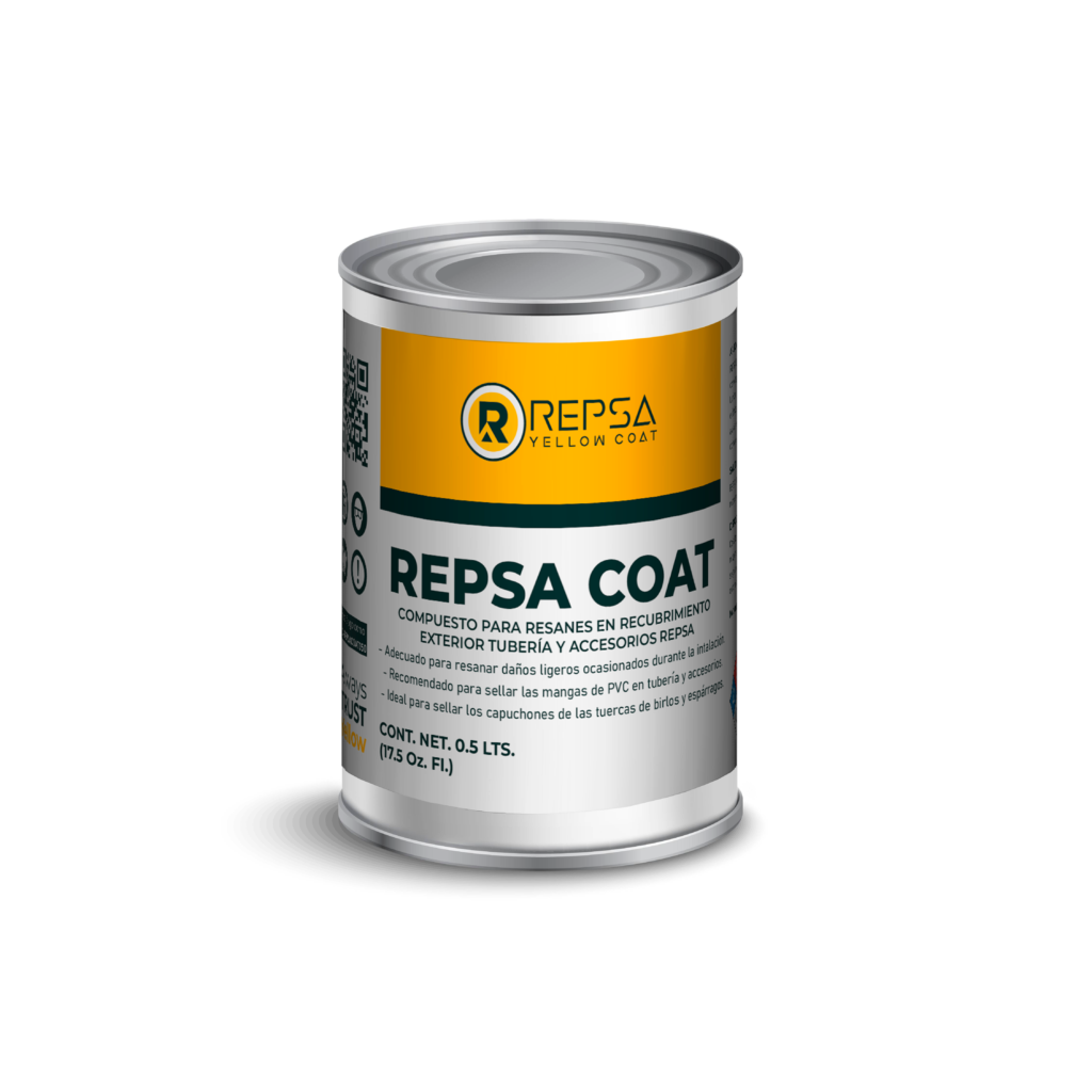 Resanador para tuberías y accesorios eléctricos recubiertos de PVC gris, marca REPSA Yellow Coat®.