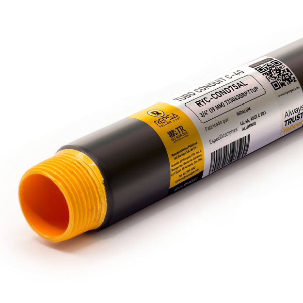 Tubo conduit con recubrimiento de PVC marca REPSA Yellow Coat.