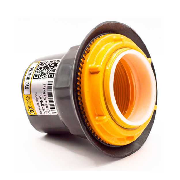 Conector para tablero tipo HUB con recubrimiento de PVC marca REPSA Yellow Coat.