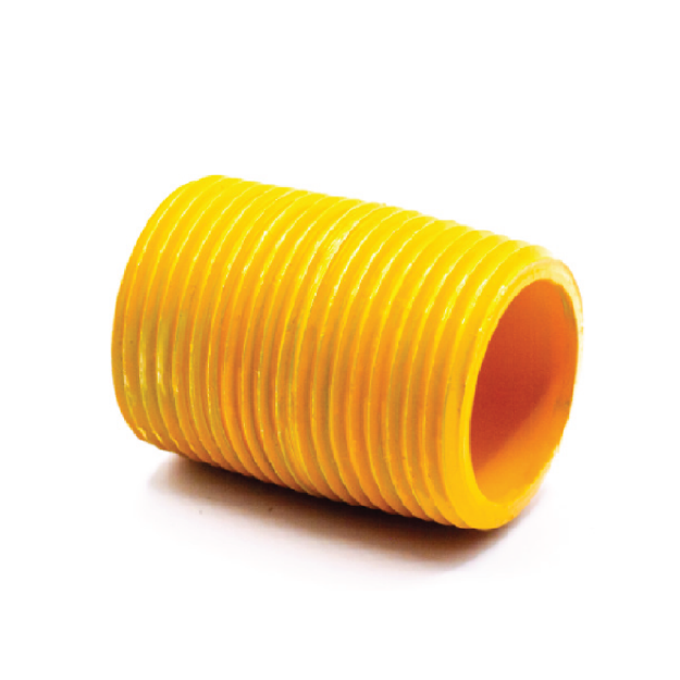 Niple cuerda corrida con recubrimiento de uretano amarillo para accesorios con recubrimiento de PVC marca REPSA Yellow Coat.