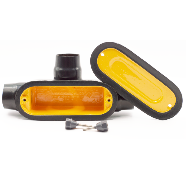 Caja de conexiones serie ovalada S8 y S85 con recubrimiento de PVC marca REPSA Yellow Coat.