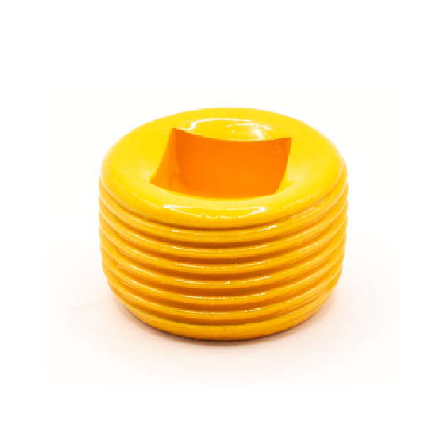 Tapón tipo PLG con recubrimiento de uretano amarillo para accesorios con recubrimiento de PVC marca REPSA Yellow Coat.