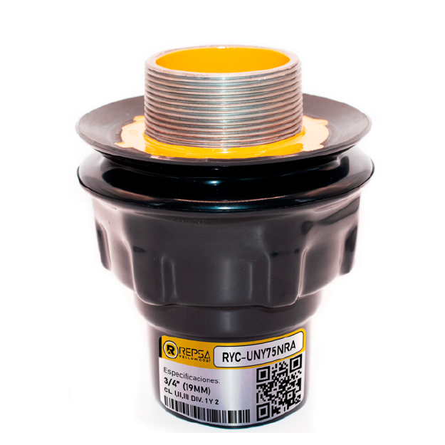 Tuerca unión con recubrimiento de PVC marca REPSA Yellow Coat.